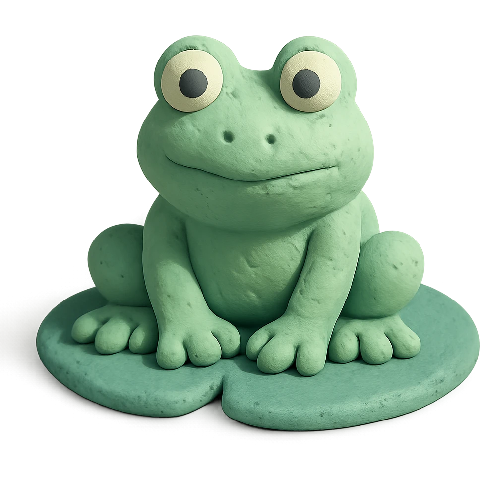 frog sitting on a lily pad in claymation style with visible fingerprints and pastel palette emoji