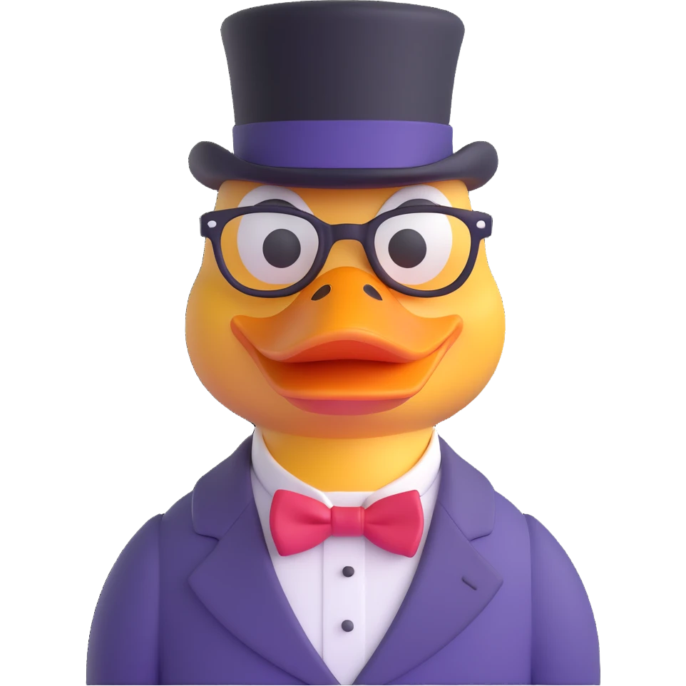 Dagobert Duck (Scrooge McDuck) emoji with top hat, glasses, cheerful wealthy expression emoji