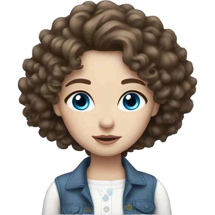 Curly brunette girl with blue eyes and white skin with a cute outfit   emoji