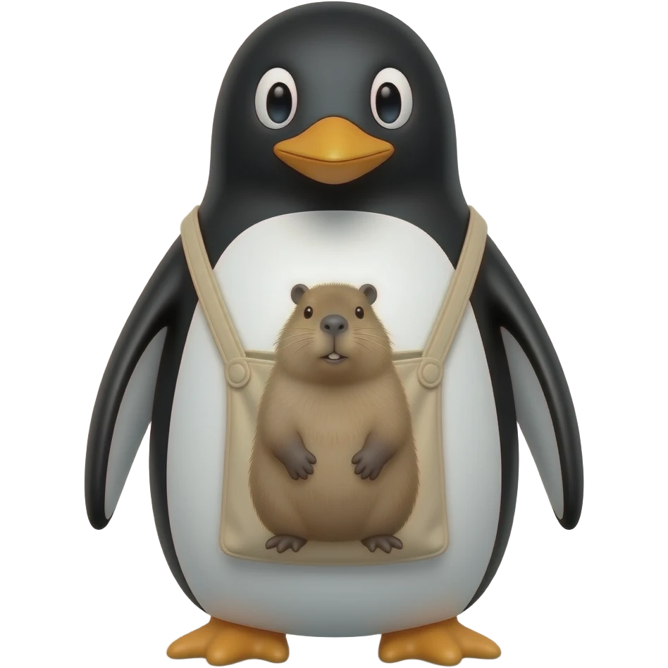 pinguino con un capibara en el bolso emoji