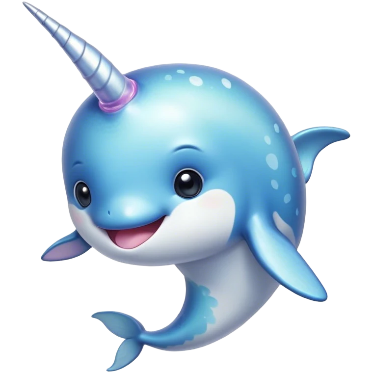 Cinematic Cute Cute Narwhal Portrait Emoji, Head tilted playfully and inquisitively, featuring a charming, sleek body with softly iridescent skin, a prominently spiraled tusk and large, twinkling eyes full of gentle wonder, Simplified yet irresistibly adorable features, highly detailed, glowing with a warm, inviting ocean glow, high shine, affectionate and lively, stylized with a touch of magical sea whimsy, soft glowing outline, capturing the essence of a mischievous yet endearing cute narwhal that seems as if it could frolic out of the screen into your heart! emoji