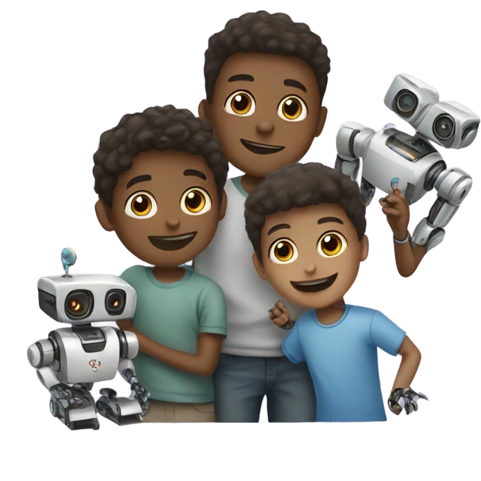 3 boys playing with robots emoji