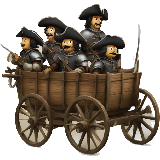 four 17th century musketeers driving mail wagon emoji