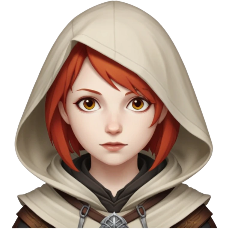Leliana from Dragon Age with short red hair and hood emoji