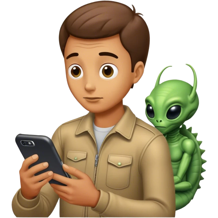 Guy reading about aliens on his phone emoji