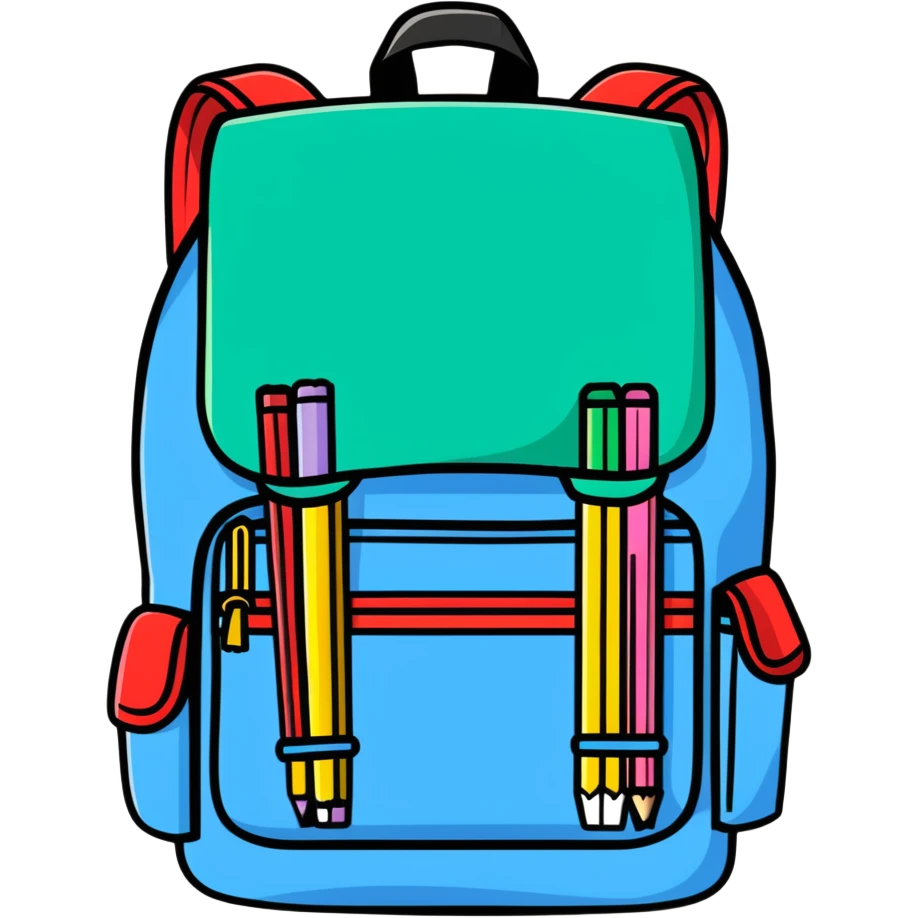 colorful school backpack with books and pencils emoji