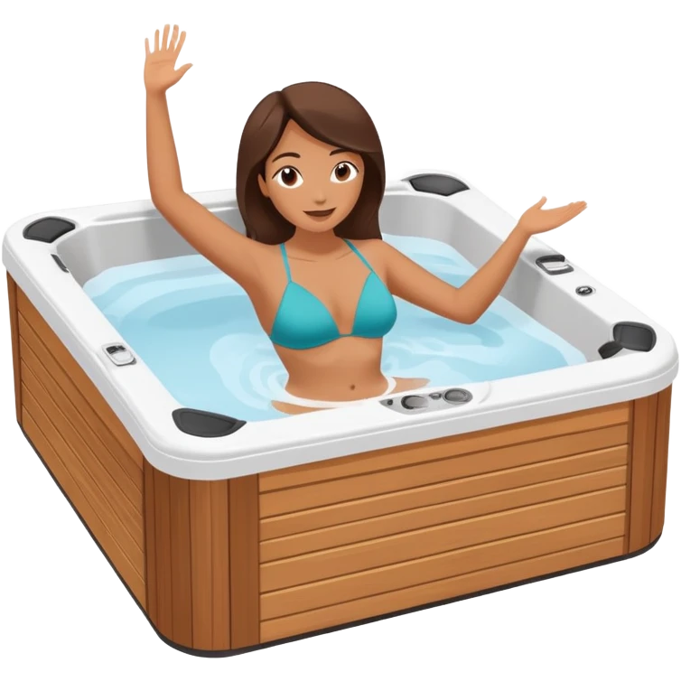Woman relaxing in hot tub with one arm up and one arm on edge emoji
