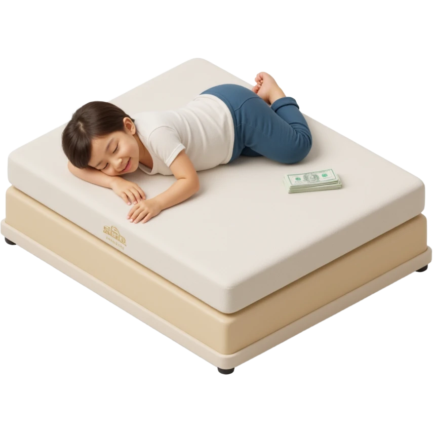 happy person napping on mattress of money emoji