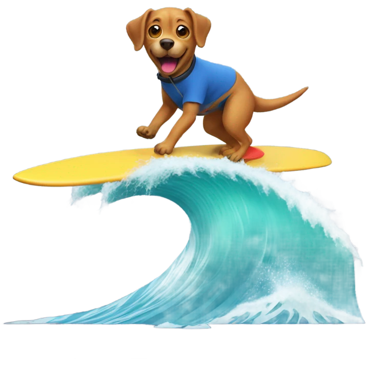 Dog surfing with a dinosaur  emoji