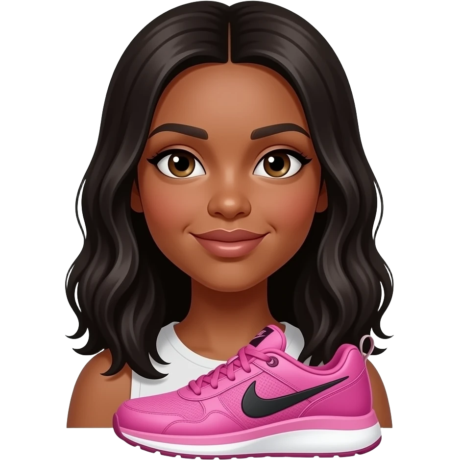 make a black girl with straight hair with some curls with pink nike tech emoji