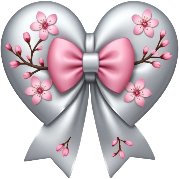 heart with cherry blossoms, silver bow with heart pattern on the bow emoji