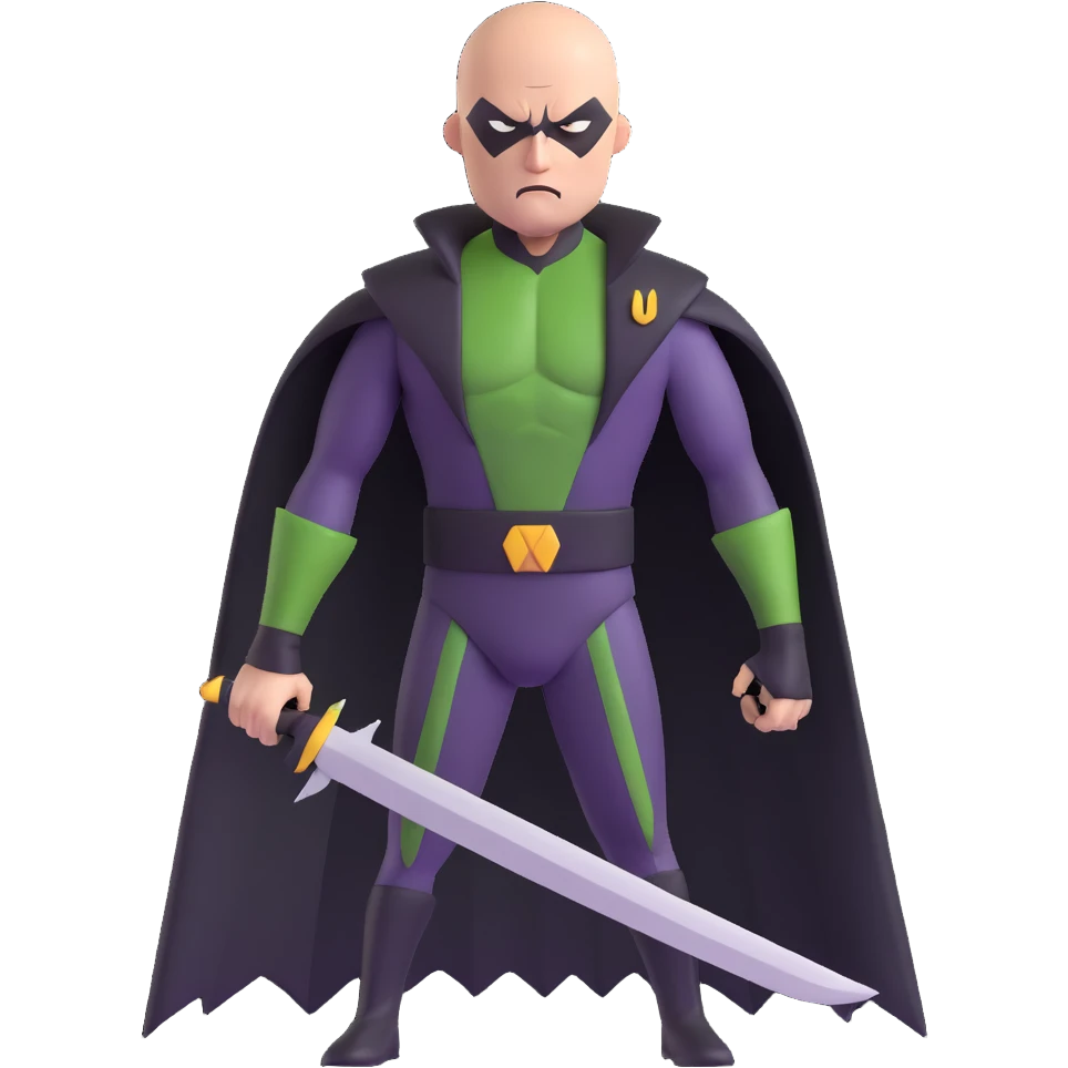 bald supervillain with razor-themed costume, sharp blade weapons, menacing expression emoji