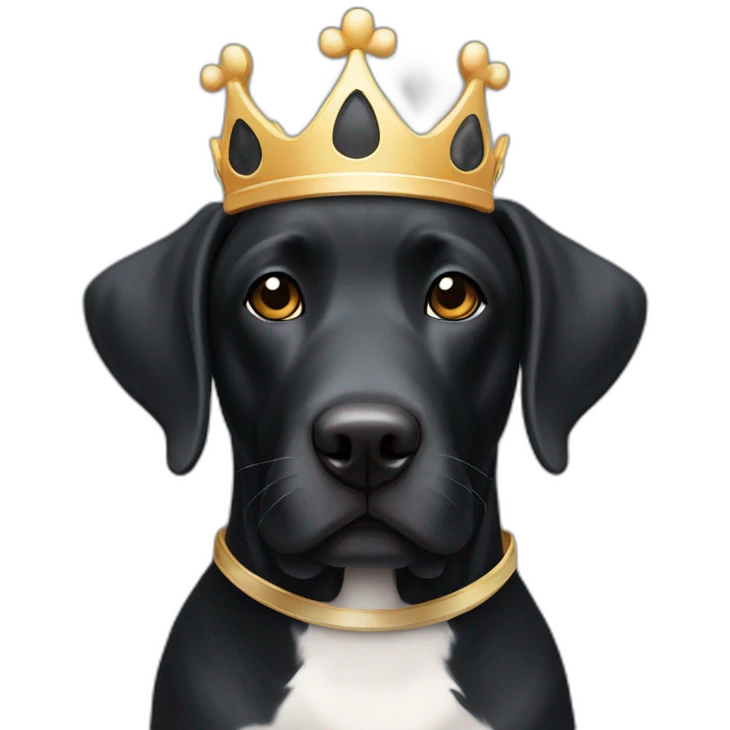 Black Labrador dog with white strip on his neck wearing crown emoji