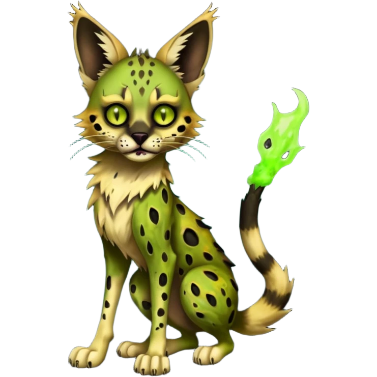 Dark-deep-blackish-Greenish Zombie-serval, full body emoji