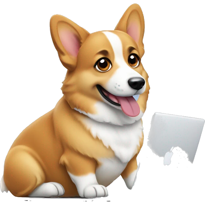 cute corgi working on a macbook pro emoji