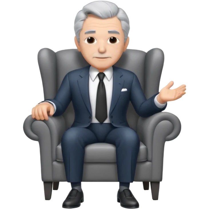 elderly businessman sitting in an armchair, wearing a formal suit and tie, gray hair, confident wise expression, corporate boss vibe, 3D cartoon style, mobile game icon style, clean background, no text, no watermark
 emoji