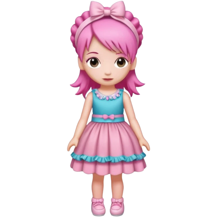 Isolated detaile illustration of the most modern raspberry torte doll figurine full body with pink hair and a hairband emoji