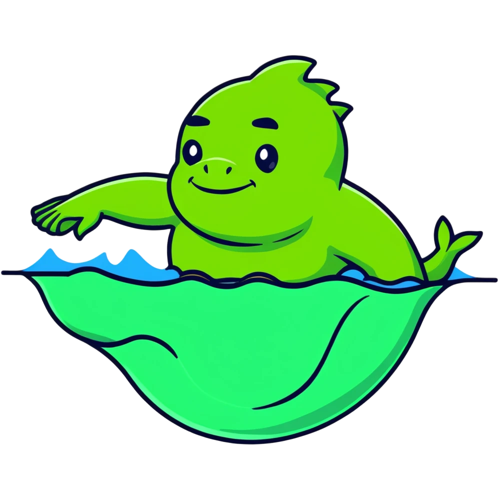 Green Shrekodil (mix of Shrek and crocodile) swimming breaststroke in a puddle emoji