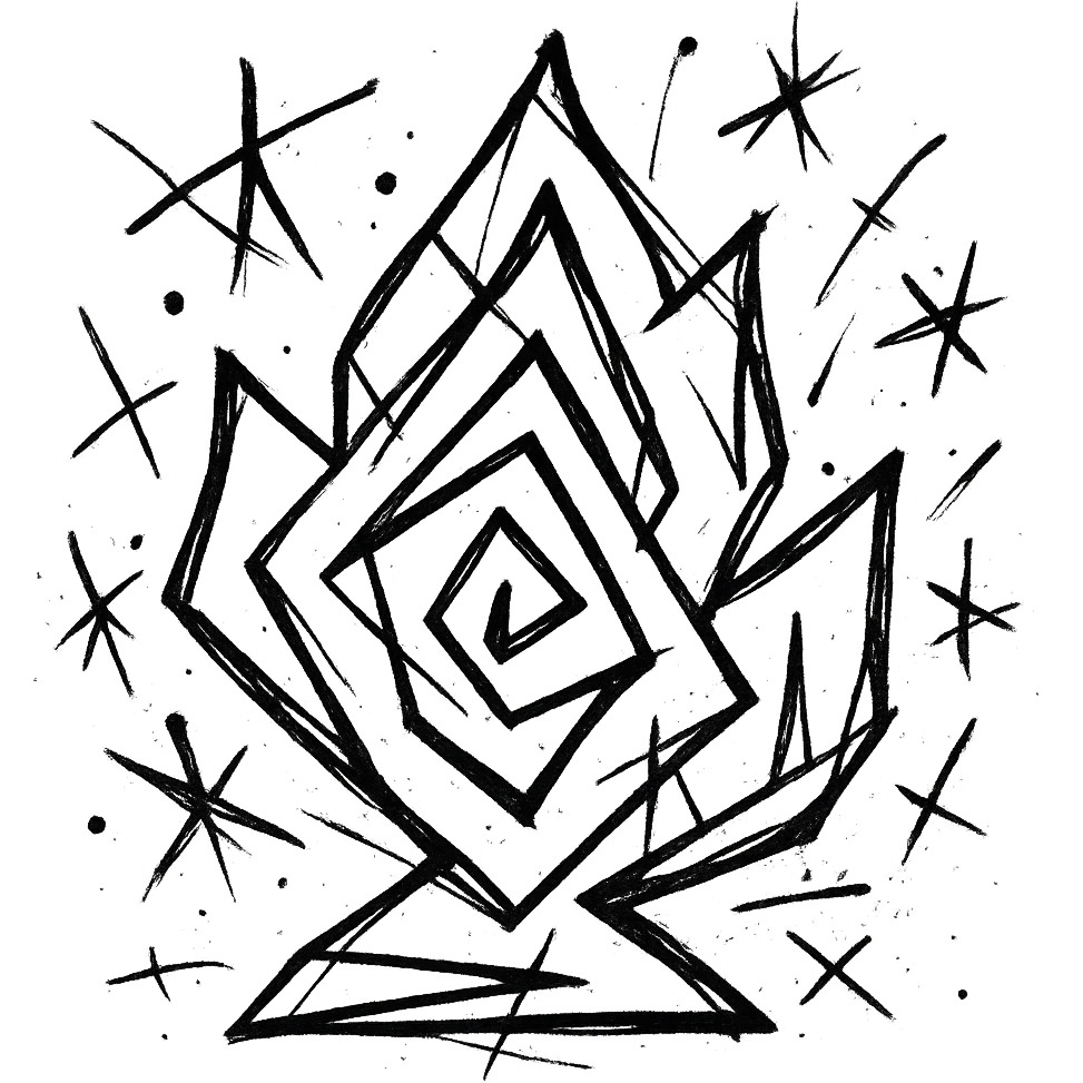 abstract flame shape, geometric style, chaotic black outline emoji