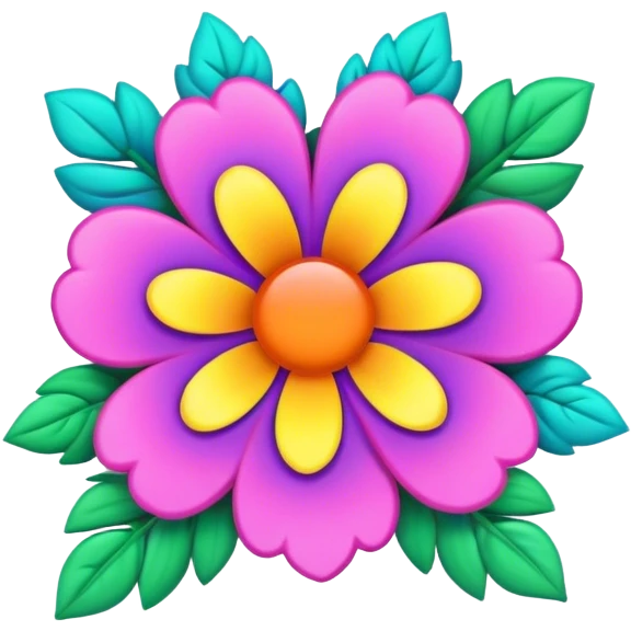 3D, psychedelic colored hippie style right side corner flower border emoji