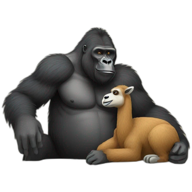Gorilla chilling with a Llama emoji