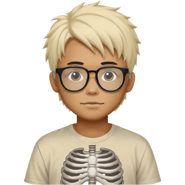 anime hair guy with skeleton makeup. wearing a stussy tshirt with glasses emoji