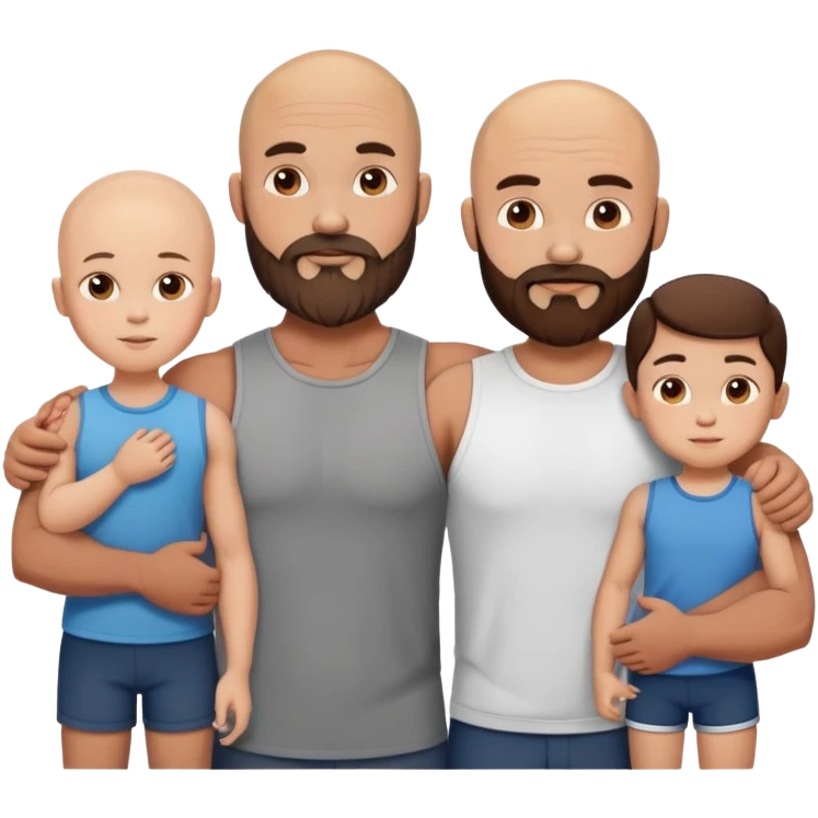 Muscular Bald man with a beard with his young fit brunette wife and their 3 sons emoji