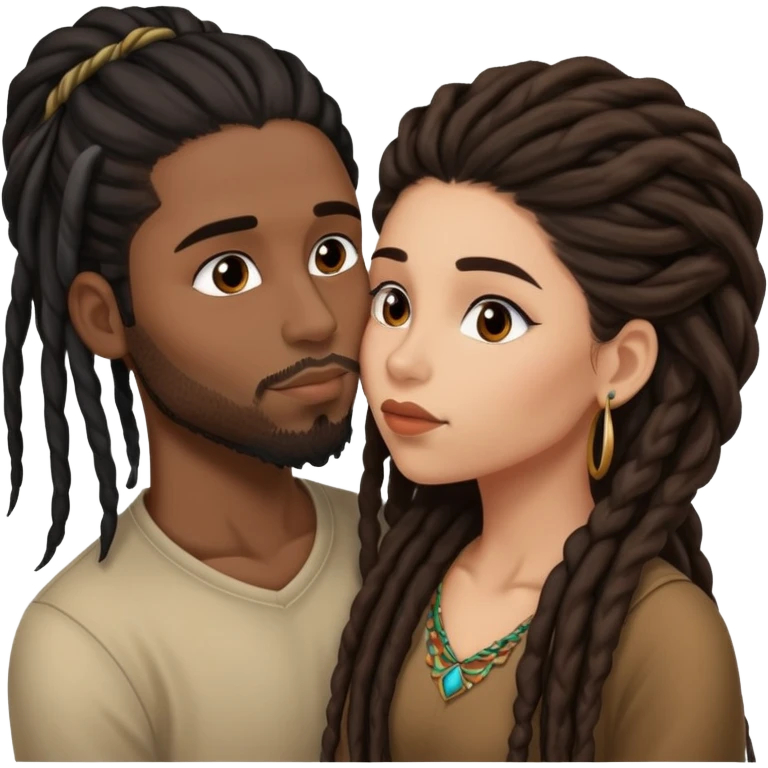 Latina Woman with long hair kissing a young black guy with dreads no beard emoji