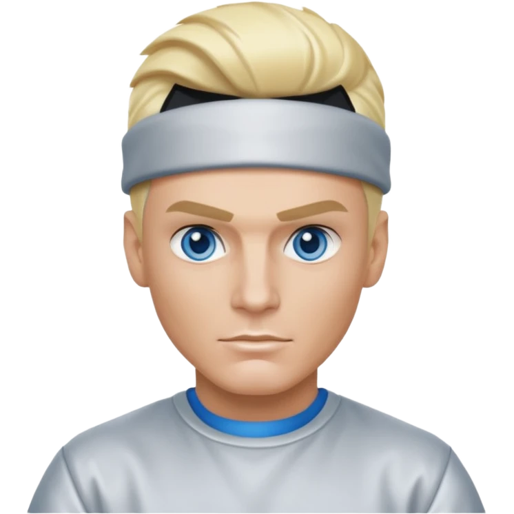 Vanilla Ice with blue eyes, blonde hair, silver outfit emoji