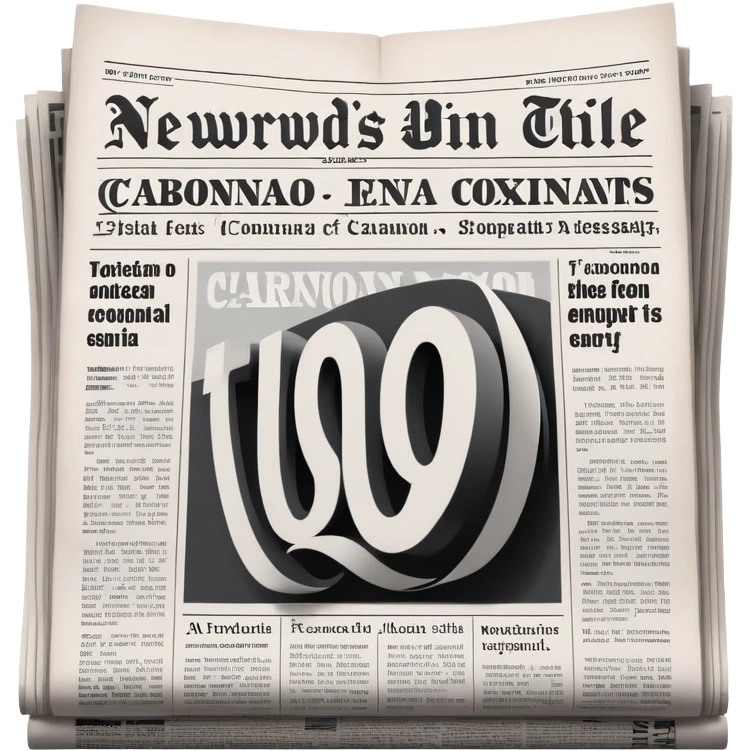 a large newspaper open.The newspaper has the title “Carbonado” in bold letters The background is minimaliste  emoji