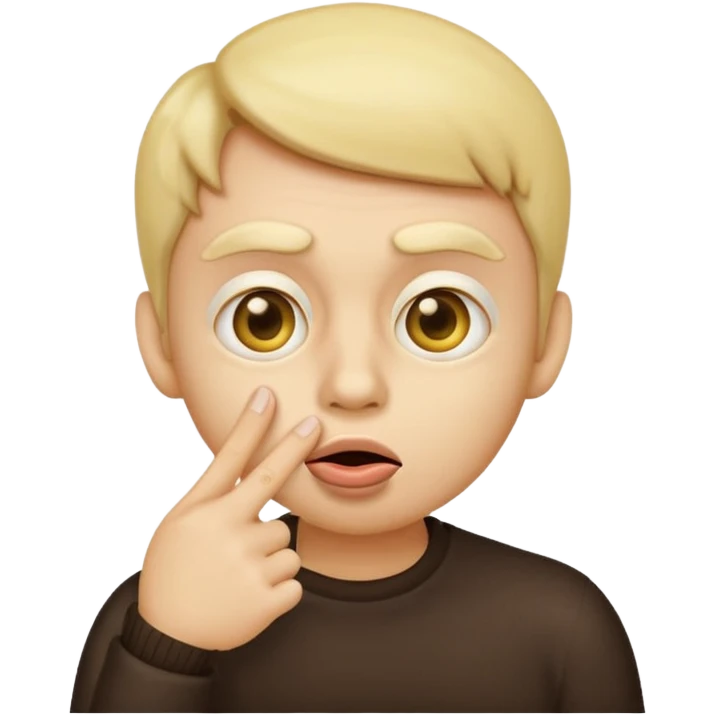 yellow-faced emoji with large eyes making a shushing gesture finger on lips classic emoji style emoji