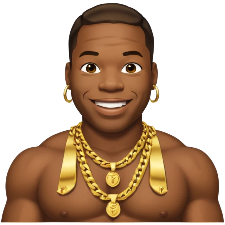 Busta Rhymes shirtless with necklaces emoji