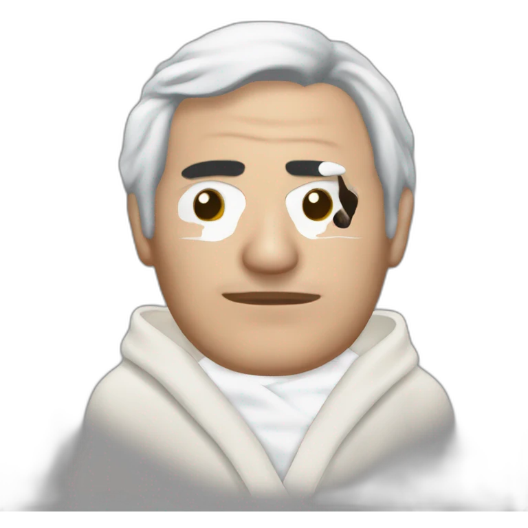Dominique Strauss-Kahn wearing a bathrobe with a face mask emoji