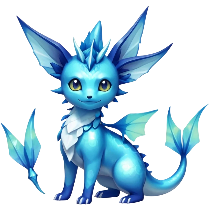 Shiny Exotic Colorful Vaporeon-Glaceon-Amaura-Aurorus-Fakémon-hybrid-creature (full body)  emoji