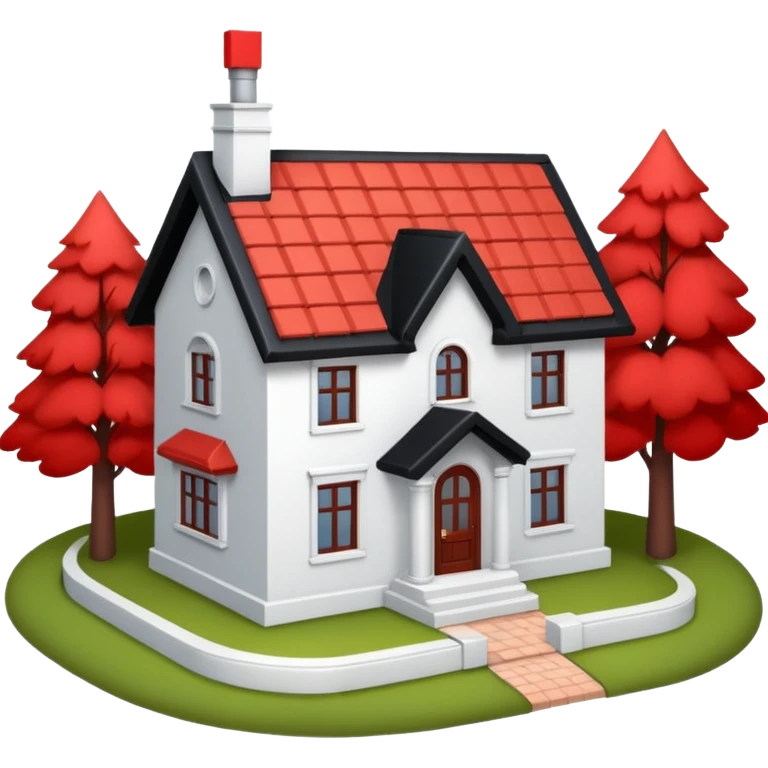 Dom z czarnym dachem i biała elewacja ze wstawkami z czerwonej cegły.Na drugim planie las. emoji