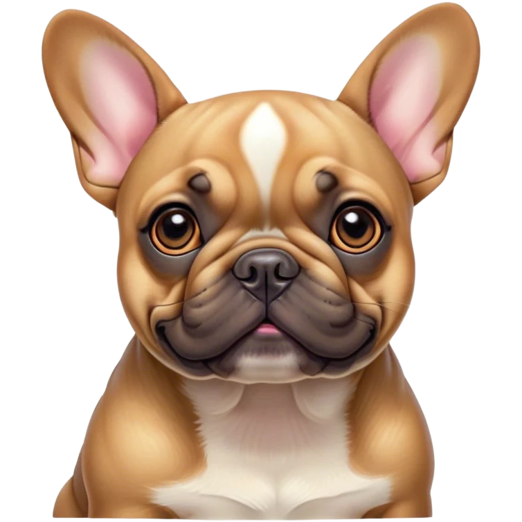 Cinematic Cute Fawn French Bulldog Portrait Emoji, Head tilted playfully and inquisitively, featuring a glossy fawn coat with a smooth texture, round, sparkling dark eyes filled with curiosity, Simplified yet irresistibly adorable features, highly detailed, glowing with a warm, friendly glow, high shine, affectionate and lively, stylized with a touch of whimsy, bright and endearing, soft glowing outline, capturing the essence of a mischievous yet loving companion, so playful it feels like it could prance out of the screen and into your arms! emoji