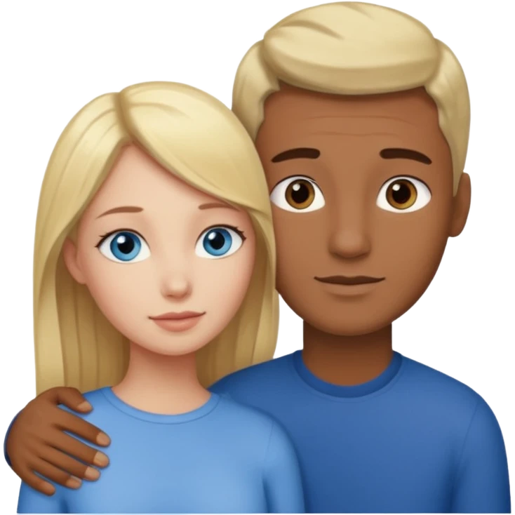 blonde hair blue eyes woman embracing a taller man who has brown skin and dark hair emoji