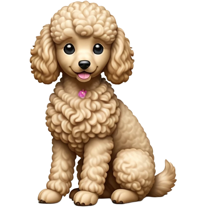 cinematic-[poodle]-realistic-full-body-sitting-emoji,-tail-resting-loosely-beside-its-paws,-head-tilted-dramatically, -curly-[cream]-fur,-simplified-yet-realistic-focused-features,-highly-detailed,-glowing-with-an-almost-sarcastic-glow emoji