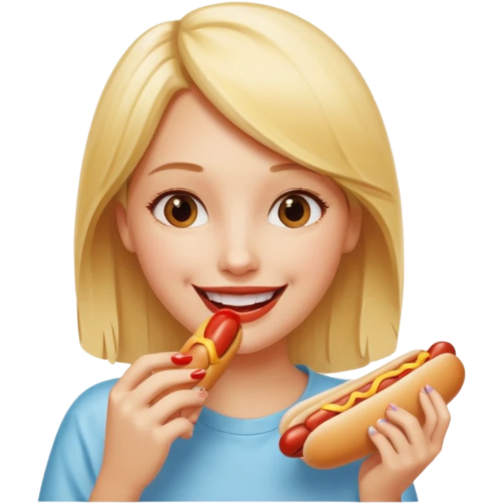 Blonde girl eating red hot dog emoji