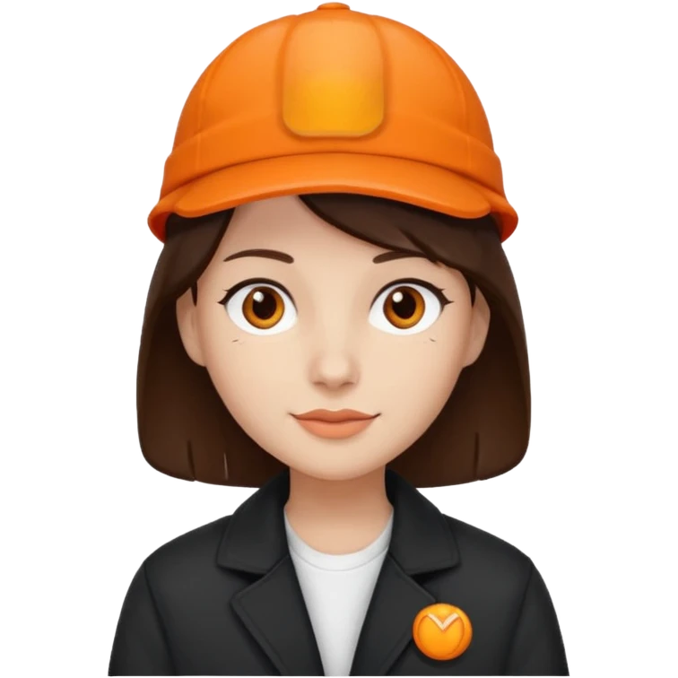 Kindly Keyin with dark brown hair, orange cap and shirt, black jacket emoji