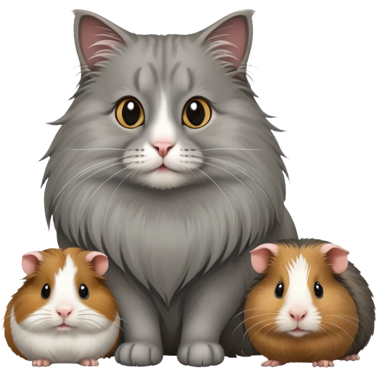 grey long haired cat with two guinea pigs emoji