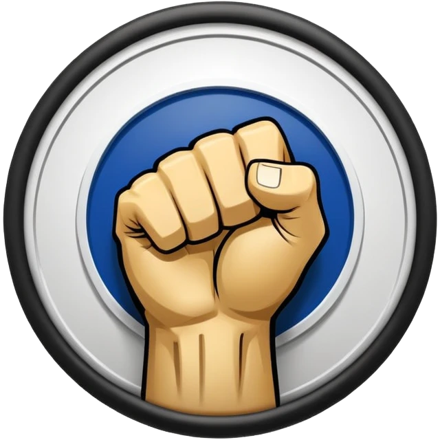 Round emblem symbolizing combat sports, featuring a clenched fist facing forward at the center. The fist is bold and strong, representing power and skill in martial arts. Surrounding the fist are dynamic lines, giving the emblem a sense of motion and energy, emphasizing the intensity of combat.  emoji