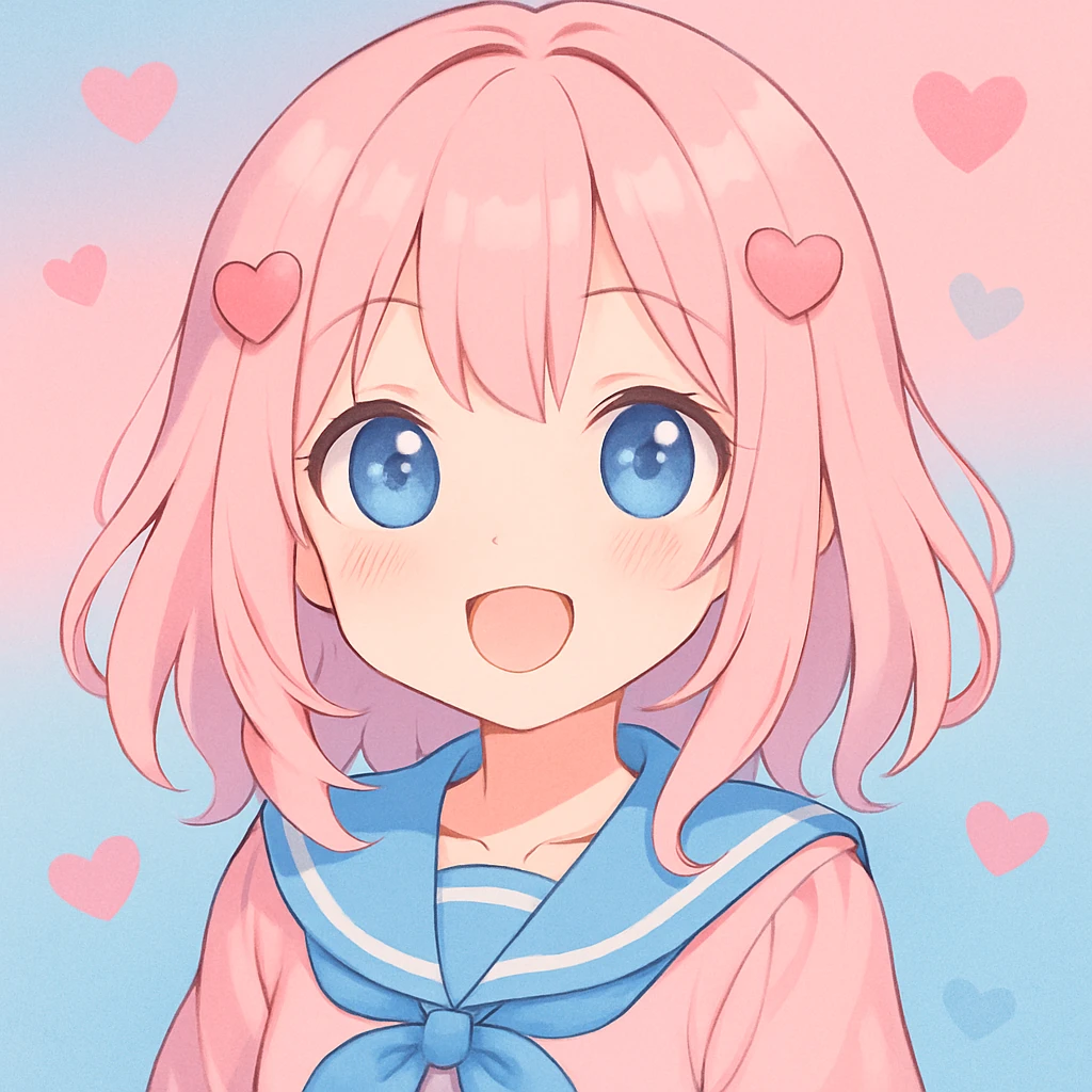 Add a pastel pink and blue background to the adorable anime-style girl, keeping the style consistent with the original anime kawaii style. emoji