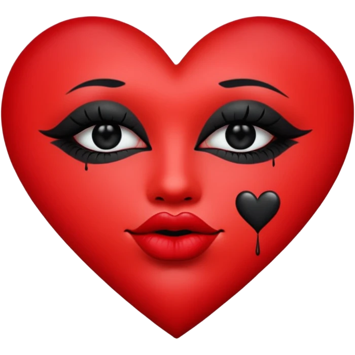 A solid red gradient heart, with three black lipstick kiss marks of different angles printed on it, retro matte texture, high contrast, clean edges, sticker style, romantic and sexy vibe, minimalist 2D illustration, no background
 emoji