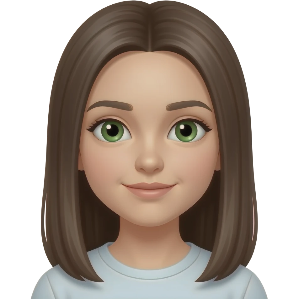 emoji of a girl with long straight brown hair and green eyes emoji