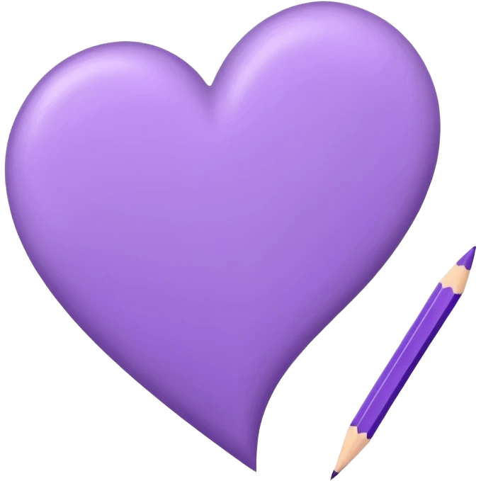 paper with empty Hand drawn purple heart contour  with pencil emoji