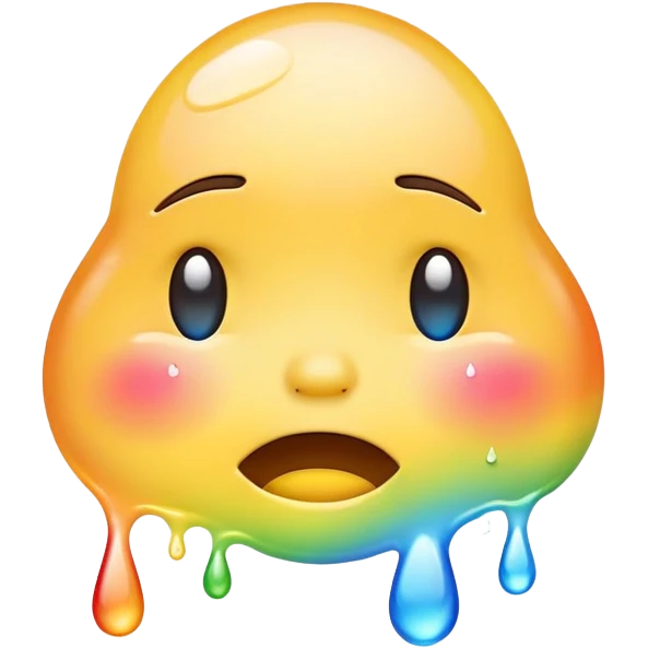 classic yellow crying face emoji with rainbow-colored tears emoji