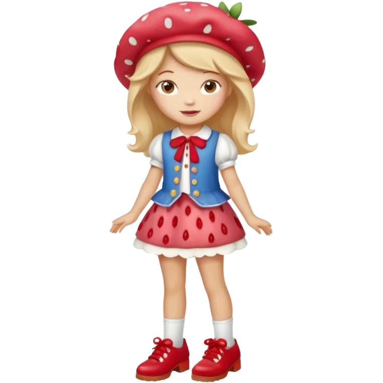 pretty and cute realistic strawberry shortcake full body with red shoes standing emoji