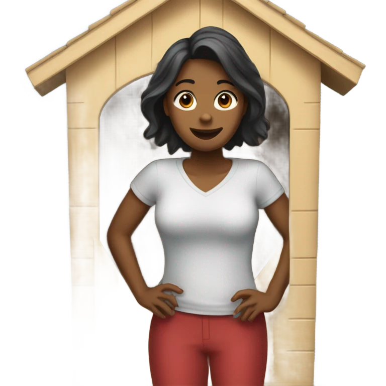 A female person standing in a dog house  emoji