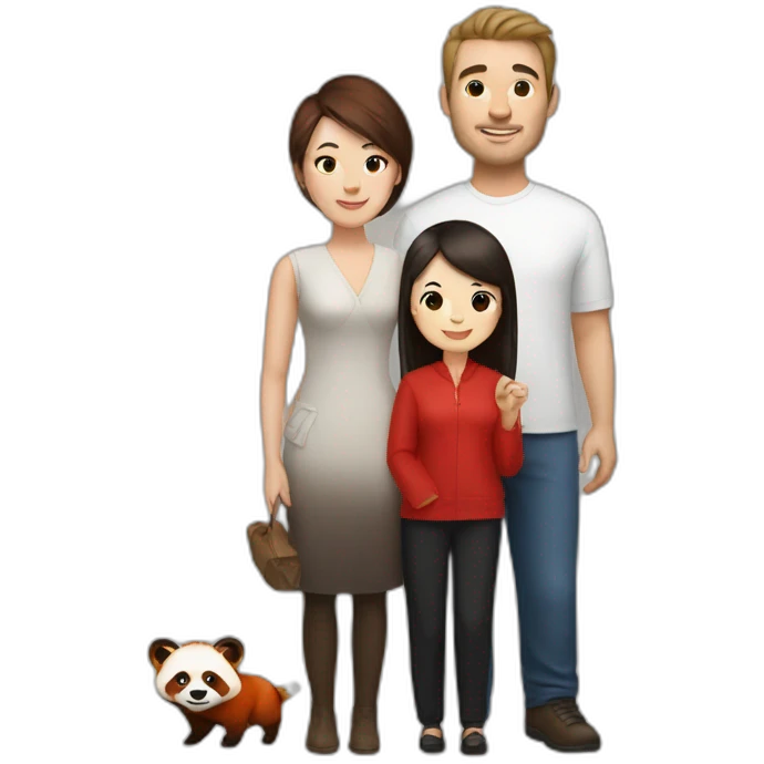 White brunette man and Chinese woman with red panda and buffalo emoji